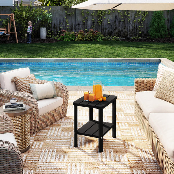Resin Outdoor Side Table with Dual Storage