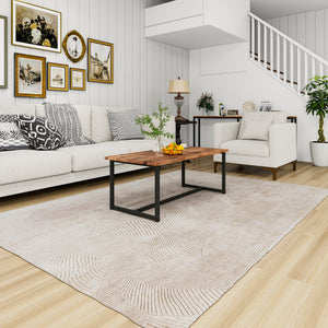 Rectangular Coffee Table with Metal Frame and Wood Top