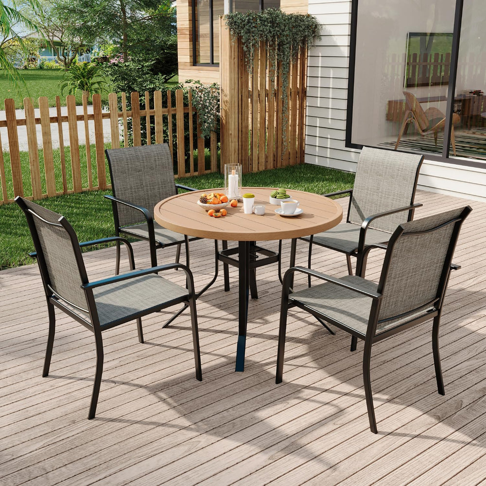 7-Piece Outdoor Patio Dining Set with Round Metal Table & Textilene Chairs