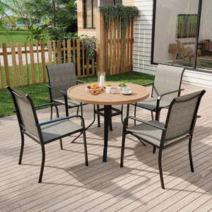 7-Piece Outdoor Patio Dining Set with Round Metal Table & Textilene Chairs