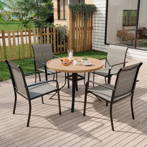 7-Piece Outdoor Patio Dining Set with Round Metal Table & Textilene Chairs