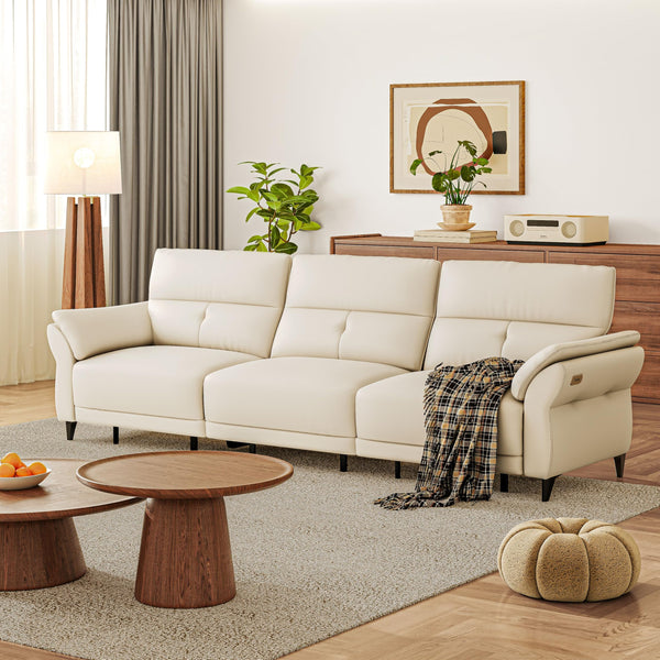 Power Reclining Sofa with Dual Motor & USB Ports – White Full Grain Leather