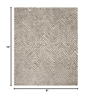 8x10 Ivory Grey Chevron Shag Area Rug – Non-Shedding, Ultra Plush Pile