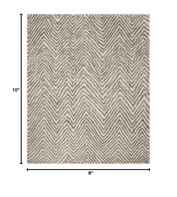 8x10 Ivory Grey Chevron Shag Area Rug – Non-Shedding, Ultra Plush Pile