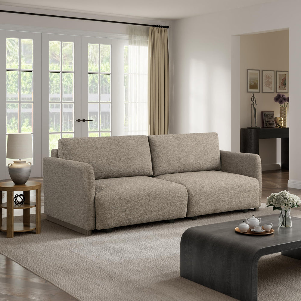 Convertible Sleeper Sofa Queen Size – Boucle Fabric, Wood Legs