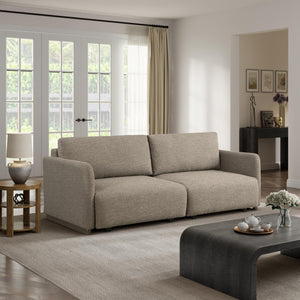 Convertible Sleeper Sofa Queen Size – Boucle Fabric, Wood Legs