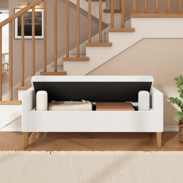 Boucle Storage Ottoman Bench with Pillows