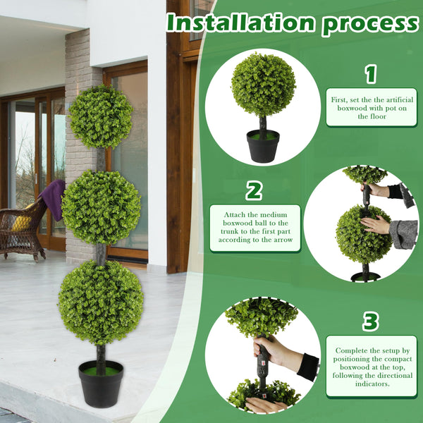 Artificial Topiary Ball Tree Set of 2 – 4FT Triple Ball Boxwood Trees