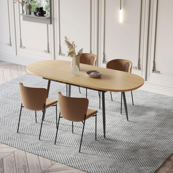 Extendable Oval Dining Table with Metal Legs