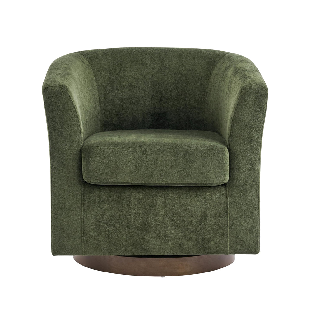 Velvet Swivel Barrel Accent Chair with Wood Frame