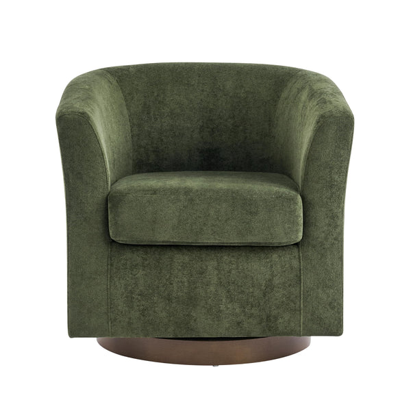 Velvet Swivel Barrel Accent Chair with Wood Frame