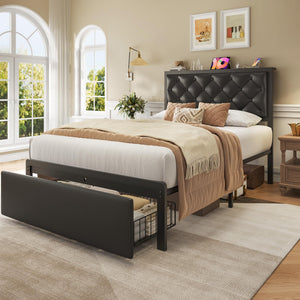 Metal Platform Bed Frame with Storage Drawers & Charging Station