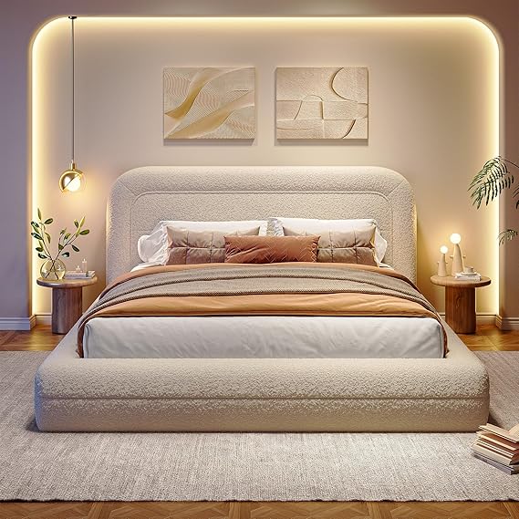 Upholstered Cloud Platform Bed Frame with Rounded Headboard