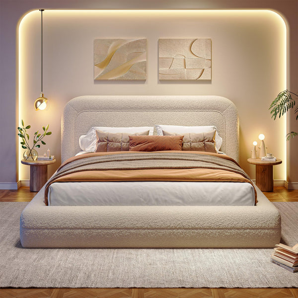 Upholstered Cloud Platform Bed Frame with Rounded Headboard