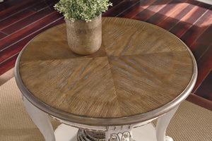 Round End Table – Cottage Style Side Table with Lower Shelf