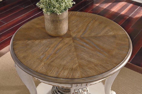 Round End Table – Cottage Style Side Table with Lower Shelf