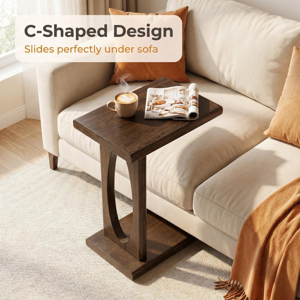 Rustic C-Shaped Side Table with Wood Frame