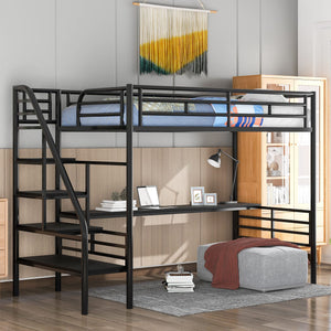 Twin Metal Loft Bed with Desk