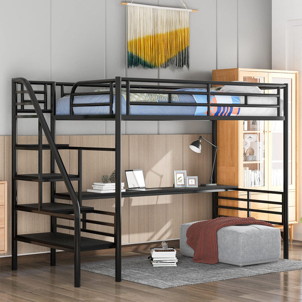 Twin Metal Loft Bed with Desk