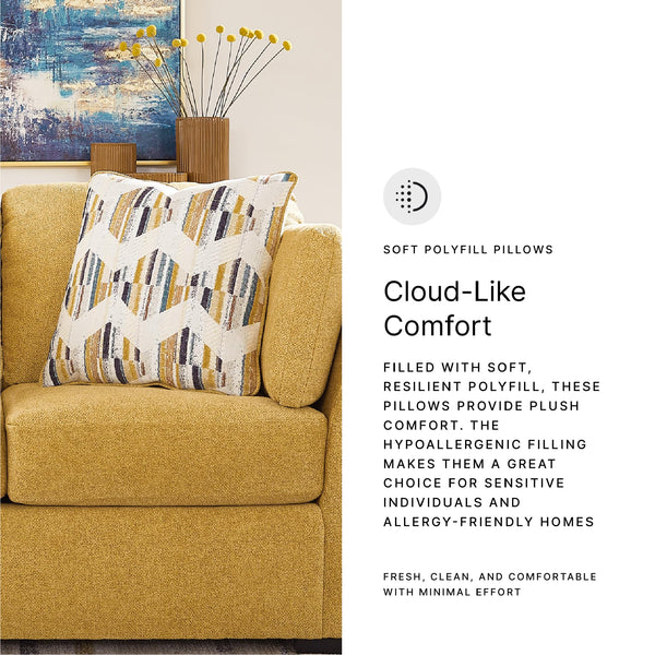 Yellow Velvet Loveseat with Toss Pillows