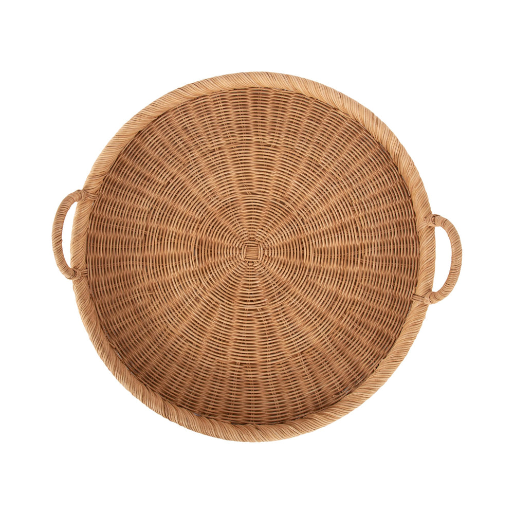 Round Woven Rattan Tray with Handles