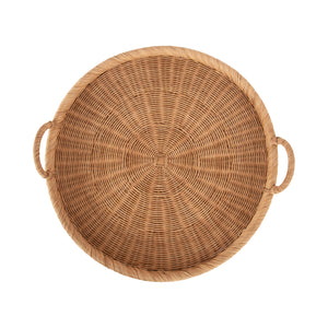 Round Woven Rattan Tray with Handles