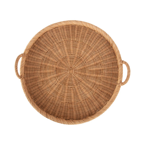 Round Woven Rattan Tray with Handles