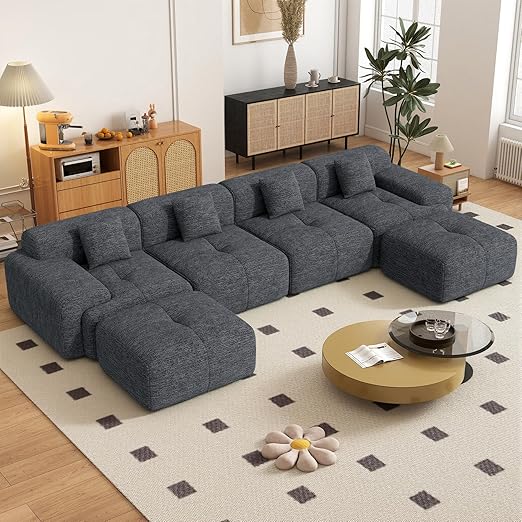 Modular Sectional Sofa L-Shaped Convertible Couch with Ottoman