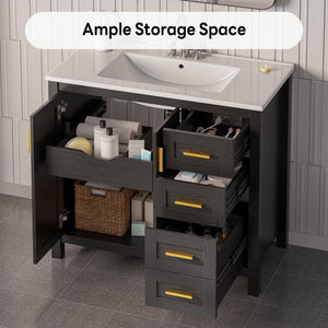 36-Inch Black Bathroom Vanity with Sink and Storage