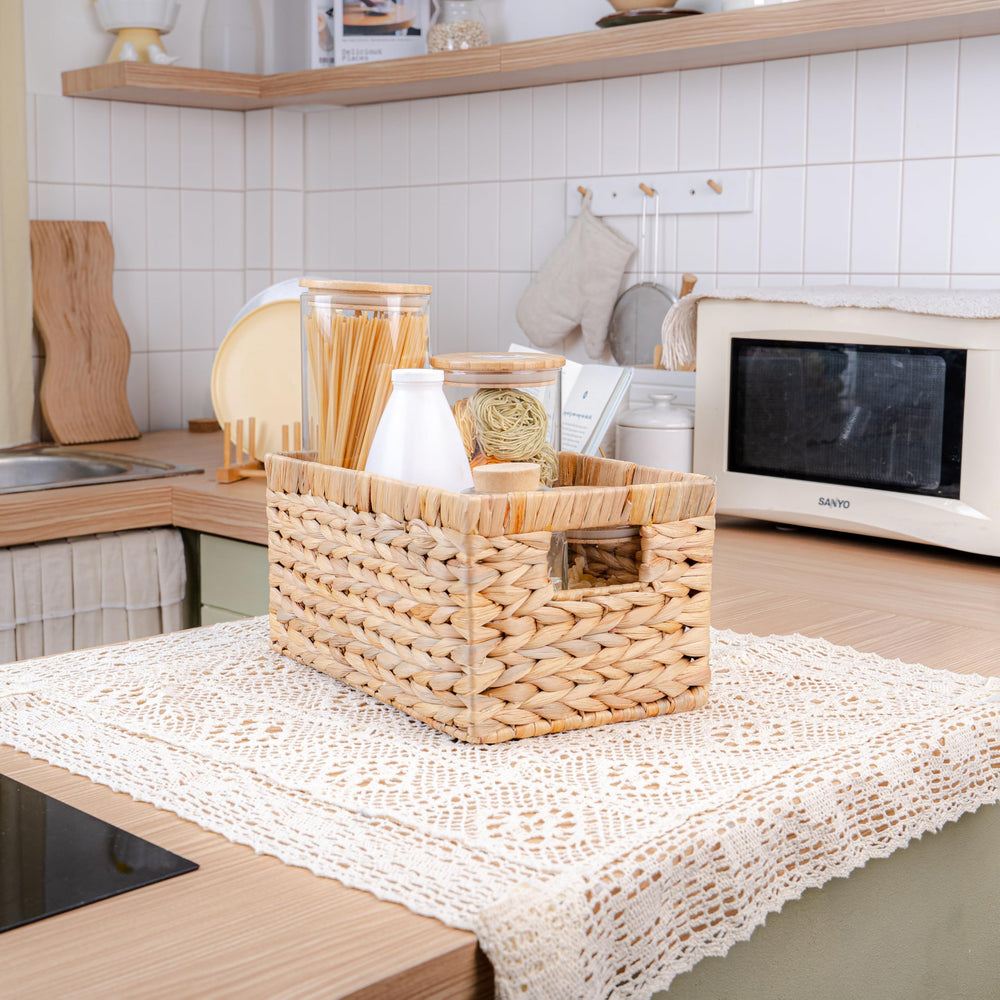 Water Hyacinth Storage Baskets – Handwoven Wicker Shelf Organizers
