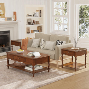 Living Room Coffee Table and End Table Set with Storage Drawers