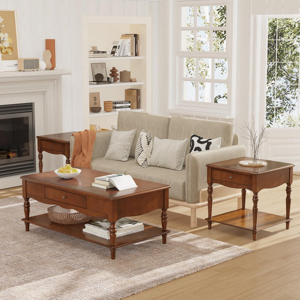 Living Room Coffee Table and End Table Set with Storage Drawers