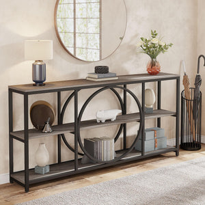 70.9" 3-Tier Console Table | Metal Frame & Wood Shelves