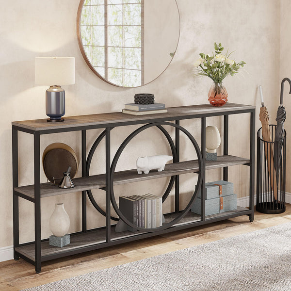 70.9" 3-Tier Console Table | Metal Frame & Wood Shelves