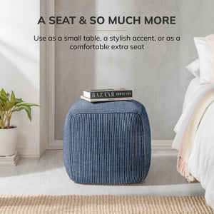 Square Pouf Ottoman Footrest – Cotton Polyester Floor Seating