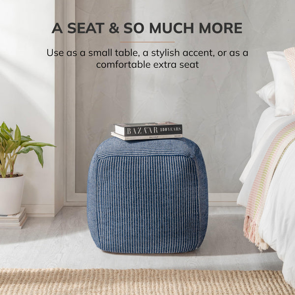 Square Pouf Ottoman Footrest – Cotton Polyester Floor Seating