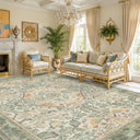 Vintage Floral Bird Area Rug 8x10 – Washable, Non-Slip, Low Pile