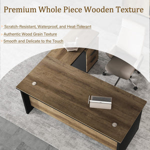 L-Shaped Executive Desk with Drawers & Power Outlet, 63"