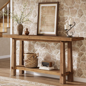 63" Farmhouse 2-Tier Solid Wood Console Table