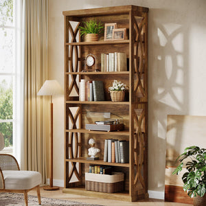 6-Tier Industrial Bookshelf, 71" Tall Freestanding Bookcase