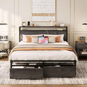 King Bed Frame with Storage Headboard, 2 Drawers & Charging Station