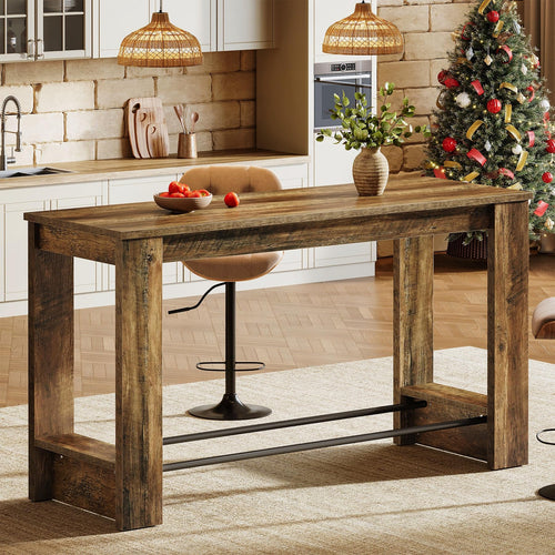 63'' Counter Height Bar Table with Metal Footrests