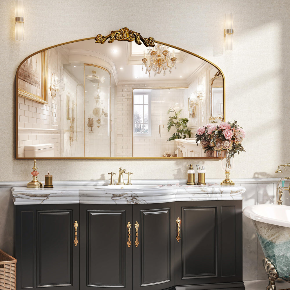 Vintage Arched Decorative Wall Mirror – Gold Aluminum Frame