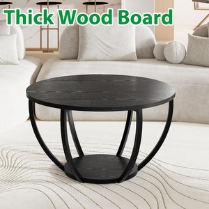 Round Coffee Table 2-Tier with Storage Shelf