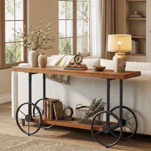 Industrial 2-Tier Console Table with Storage Shelf
