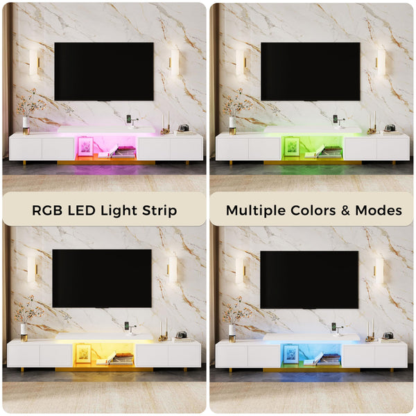 Extendable TV Stand with LED Lights & Charging Station