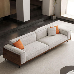111.81" 3-Seat Upholstered Fabric Sofa with Wood Frame – Grey