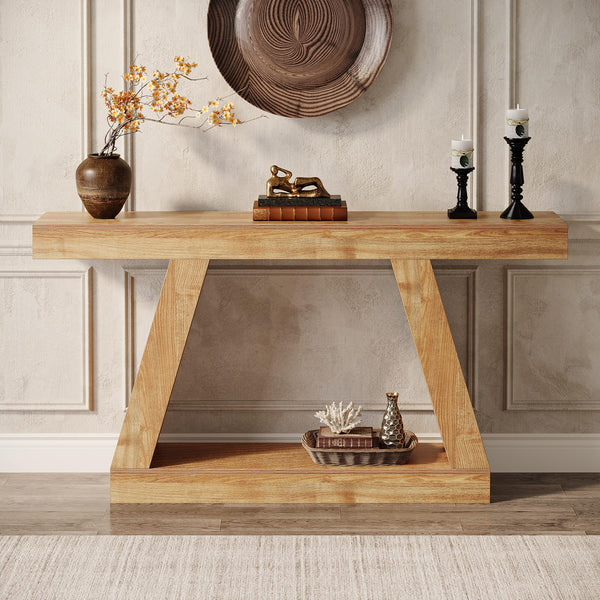Farmhouse Console Table 55 Inch with Storage