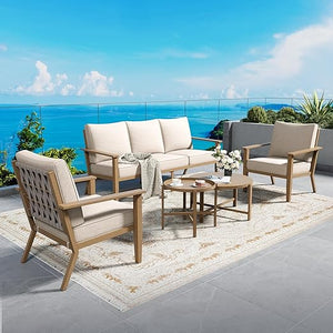 Outdoor Patio Conversation Set with Sofa, Swivel Chairs & Nested Table