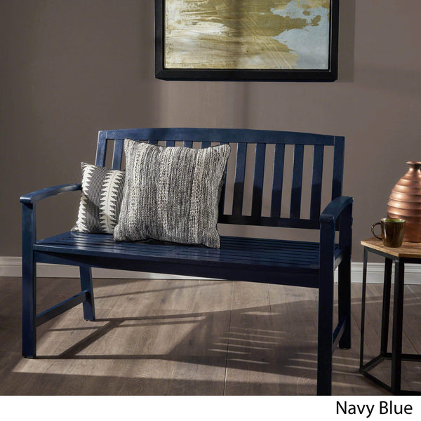 Acacia Wood Farmhouse Bench – PU Navy Blue